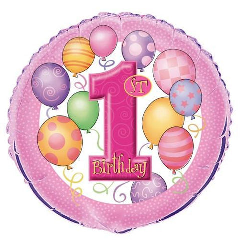 1st Birthday Pink Foil Balloon - 46cm