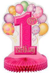 1st Birthday Pink Honeycomb Centrepiece