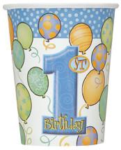 1st Birthday Blue Paper Cups 270ml (8 pack)