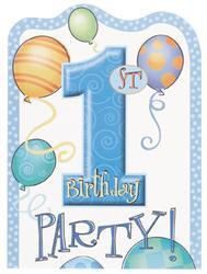 1st Birthday Blue Party Invitations (8 pack)