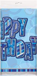Glitz Blue Happy Birthday Table Cover