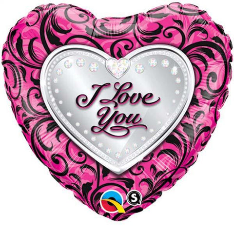 I Love You Sparkle Filigree Heart Foil Balloon  - 46cm
