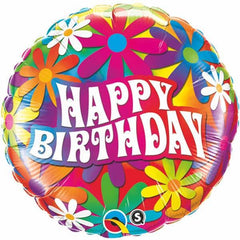 Happy Birthday Psychedelic Daisies Foil Balloon - 46cm