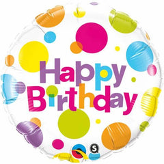 Happy Birthday Big Polka Dots Foil Balloon - 46cm