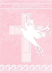 Dove Cross Pink Invitations (8 pack)