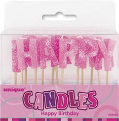 Glitz Pink Glitter Happy Birthday Candle