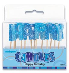 Glitz Blue Glitter Happy Birthday Candle