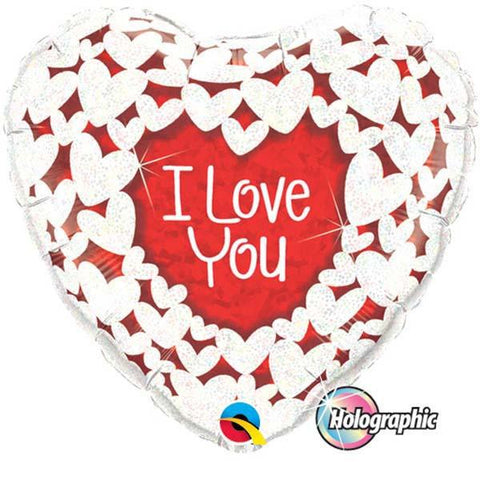 Holographic I Love You Glitter Heart Foil Balloon  - 46cm