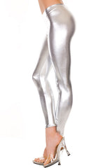 Metallic Shiny Leggings - Silver