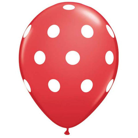 Red With White Polka Dot Latex Balloons (8 pack)