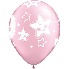 Pink Baby Moon & Stars Balloons (8 pack)