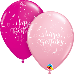 Birthday Pink & Wild Berry Shining Star Latex Balloons - (8 pack)