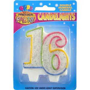 Number 16 Rainbow Candle