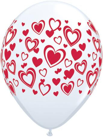 White & Red Double Hearts Wrap Latex Balloons (8 pack)