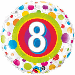 Age 8 Colourful Dots Foil Balloon - 46cm