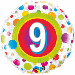 Age 9 Colourful Dots Foil Balloon - 46cm