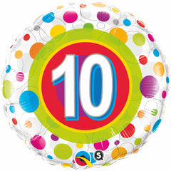 Age 10 Colourful Dots Foil Balloon - 46cm