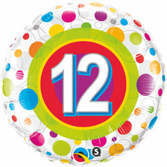 Age 12 Colourful Dots Foil Balloon - 46cm