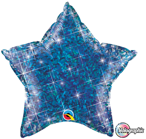 Holographic Blue Star Foil Balloon - 50cm