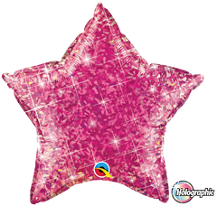 Holographic Magenta Star Foil Balloon - 50cm