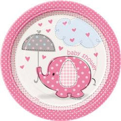 Pink Umbrella Elephants - Paper Snack Plates (8 pack)