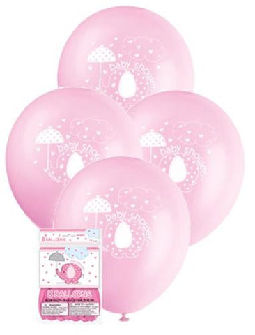 Pink Umbrella Elephants - Printed Latex Balloons (8 pack)