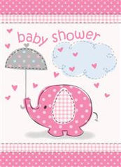 Pink Umbrella Elephants - Invitations (8 pack)