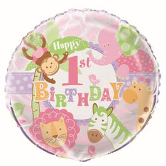 Pink Safari 1st Birthday Foil Balloon - 46cm