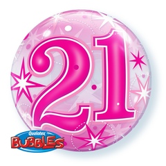 21 Pink Starburst Bubble Balloon - 22"/55cm