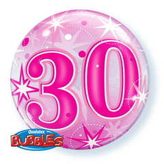 30 Pink Starburst Bubble Balloon - 22"/55cm