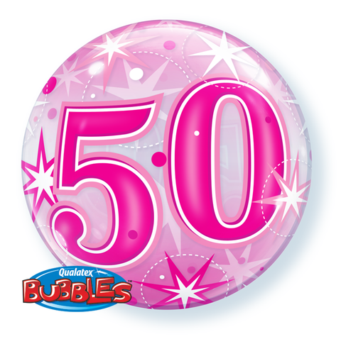 50 Pink Starburst Bubble Balloon - 22"/55cm