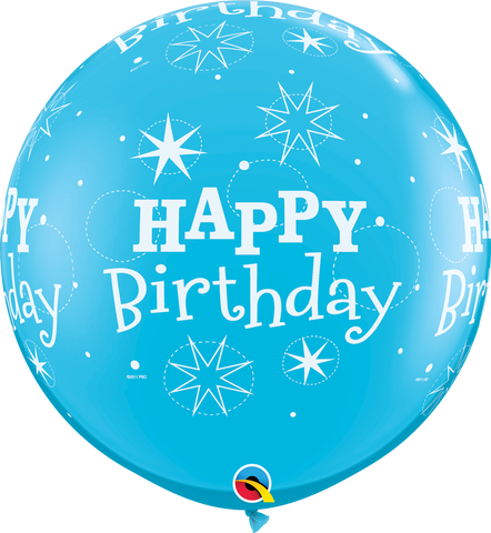 Round Blue Happy Birthday Jumbo Latex Balloon - 3ft