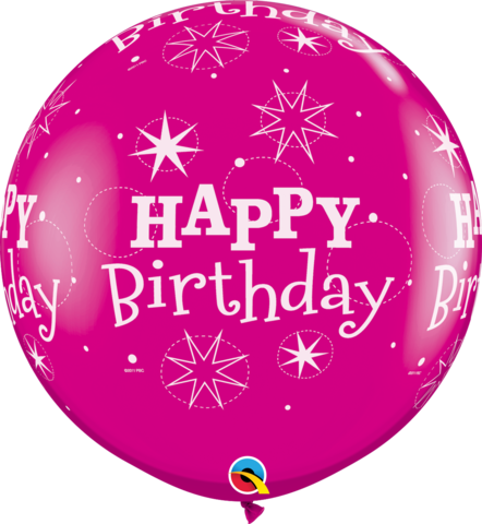 Round Pink Happy Birthday Jumbo Latex Balloon - 3ft