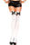 Opaque Thigh Hi With Satin Bow - White With Black Bow