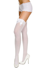 Opaque Thigh Hi With Satin Bow - White With White Bow