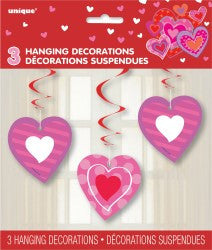 Dots & Stripes Hearts Hanging Swirl Decoration (3 pack)