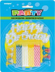 Candles & Holders & Happy Birthday Cake Topper (12 pack)