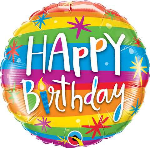 Happy Birthday Rainbow Stripes Dots Foil Balloon - 46cm