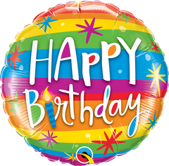 Happy Birthday Rainbow Stripes Dots Foil Balloon - 46cm
