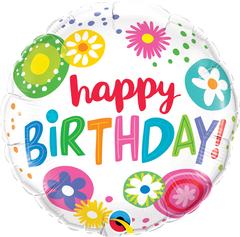 Happy Birthday Floral Circles Foil Balloon - 46cm
