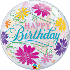 Happy Birthday Flowers & Filigree Bubble - 22"/55cm