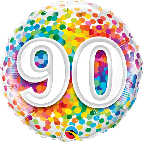 90 Rainbow Confetti Foil Balloon - 46cm