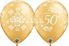 50th Anniversary Damask Latex Balloons Gold - (6 pack)