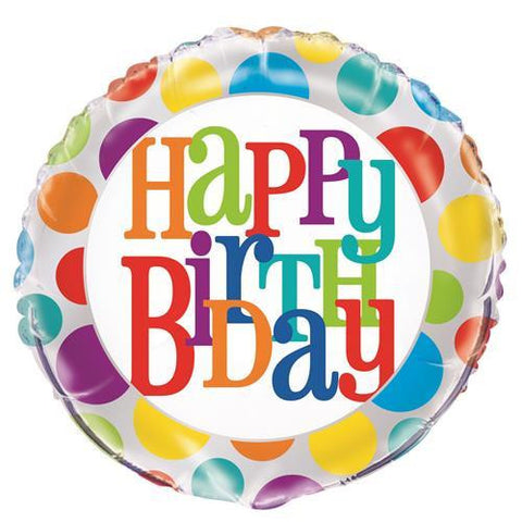 Rainbow Dot Happy Birthday Foil Balloon - 46cm