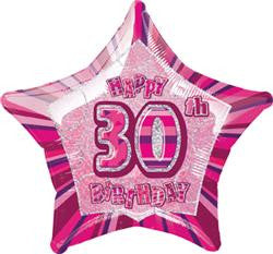 Glitz Pink - 30th Birthday Star Foil Balloon - 50cm