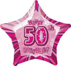 Glitz Pink - 50th Birthday Star Foil Balloon - 50cm