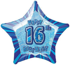 Glitz Blue - 16th Birthday Star Foil Balloon - 50cm