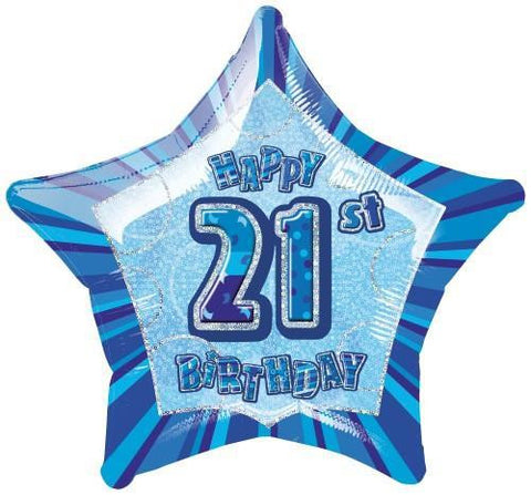 Glitz Blue - 21st Birthday Star Foil Balloon - 50cm