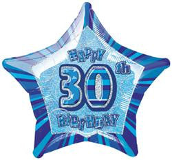 Glitz Blue - 30th Birthday Star Foil Balloon - 50cm