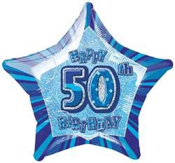 Glitz Blue - 50th Birthday Star Foil Balloon - 50cm
